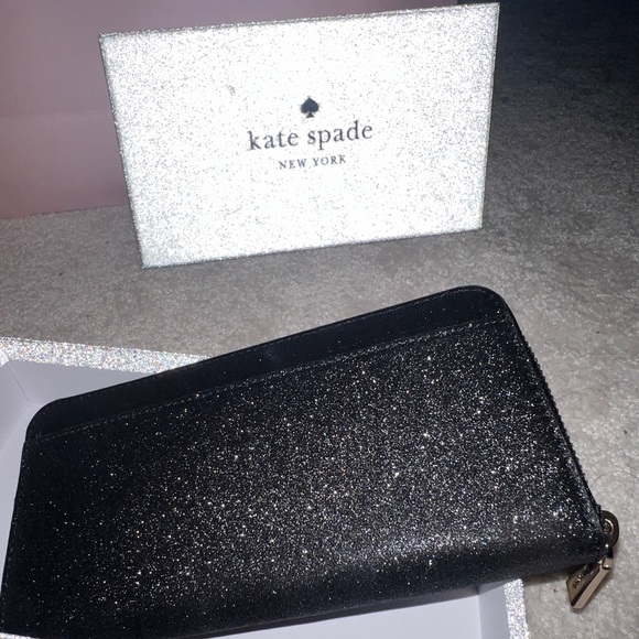 Kate Spade ♠️ black wallet, glitter with gold detail Christmas gift New Years - Picture 8 of 16